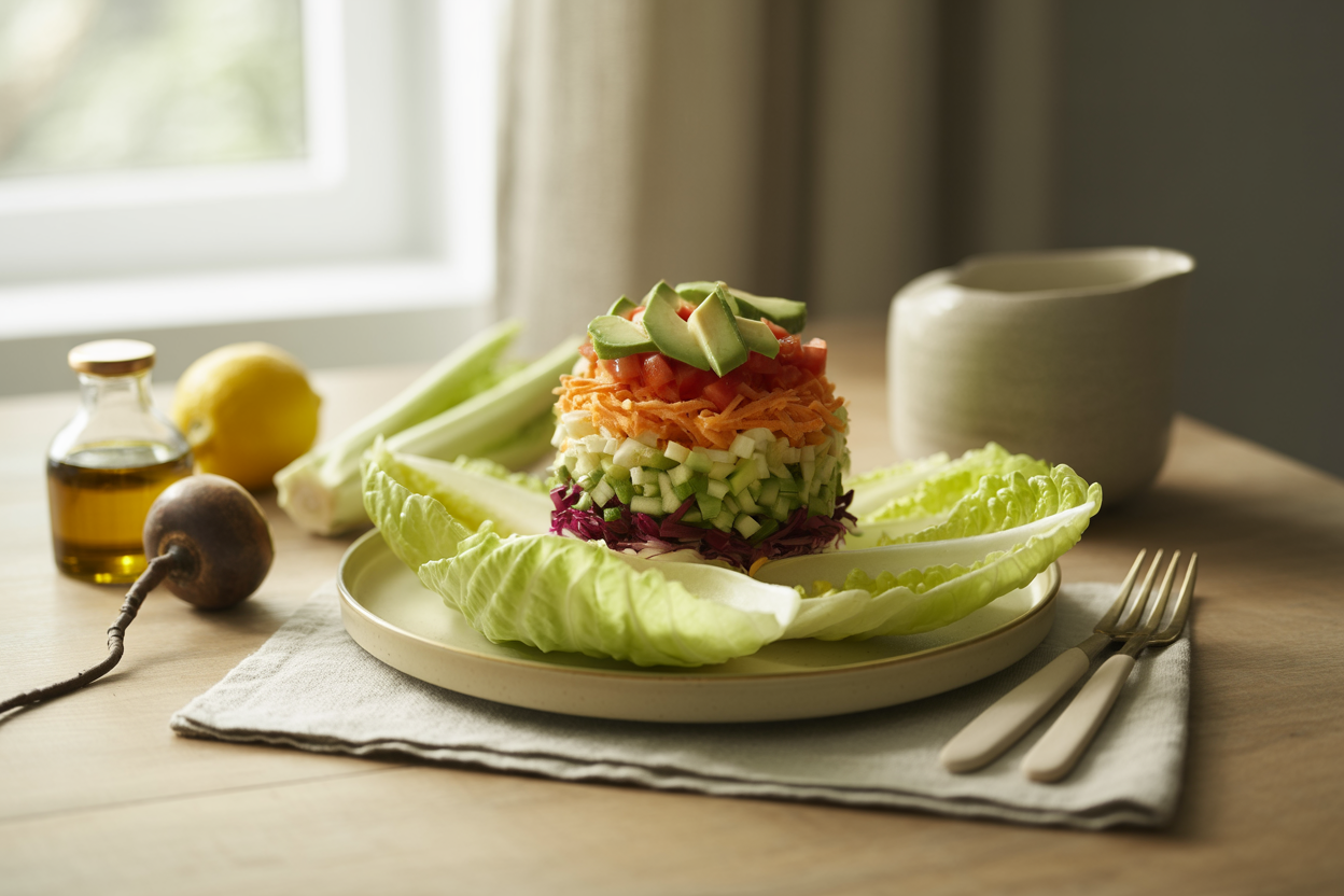Dr. Walker's salad of grated carrot, beet, cabbage and squash on lettuce with avocado