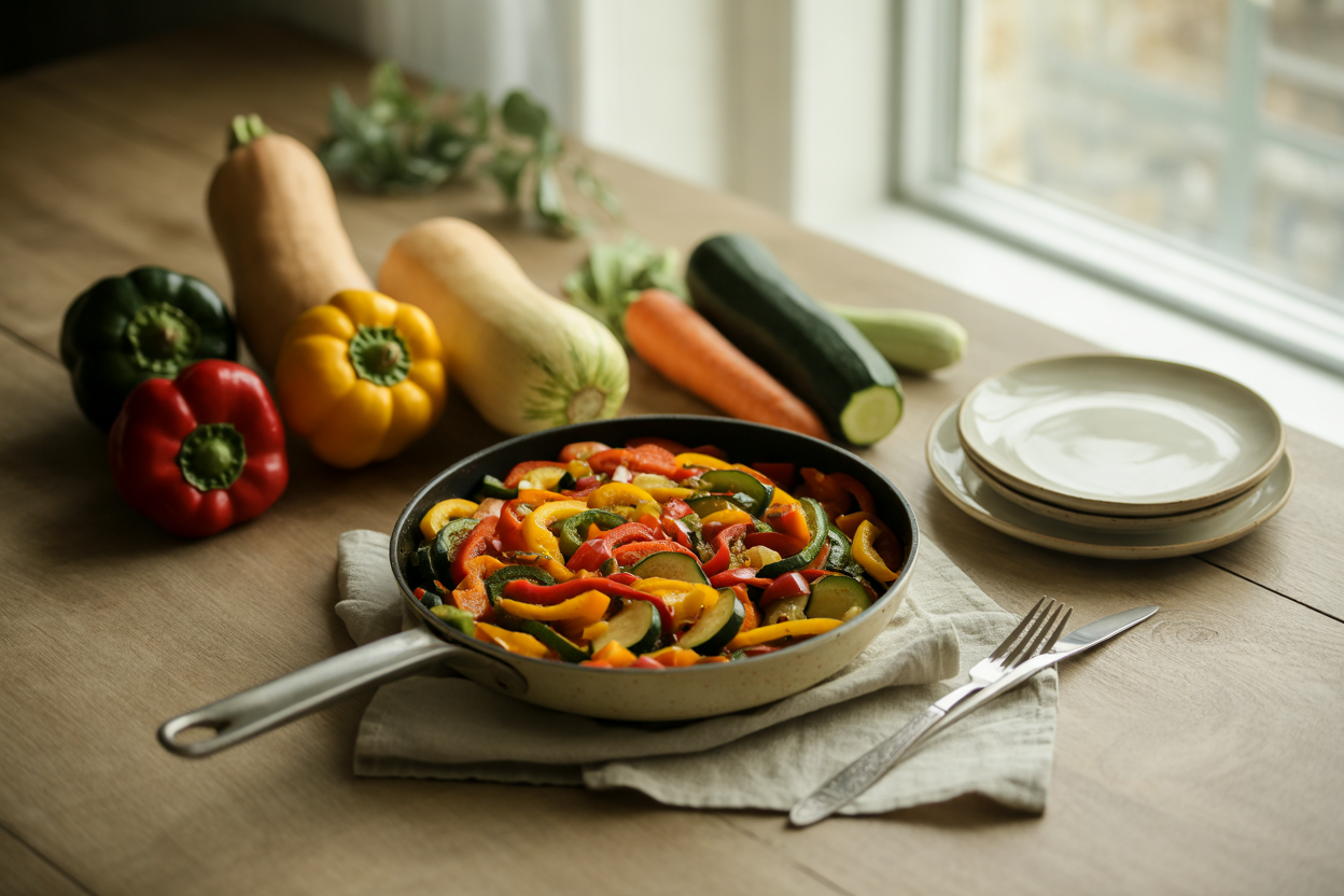 Festive sauteed peppers and squash