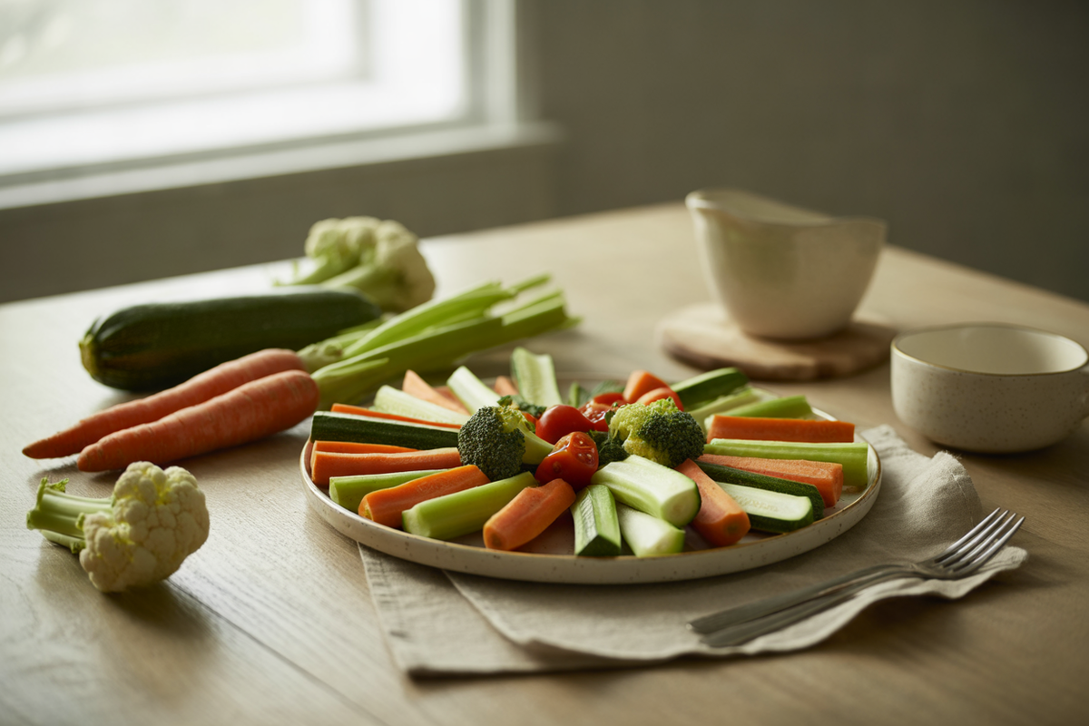 Raw vegetable platter with carrots, celery, broccoli and cherry tomatoes