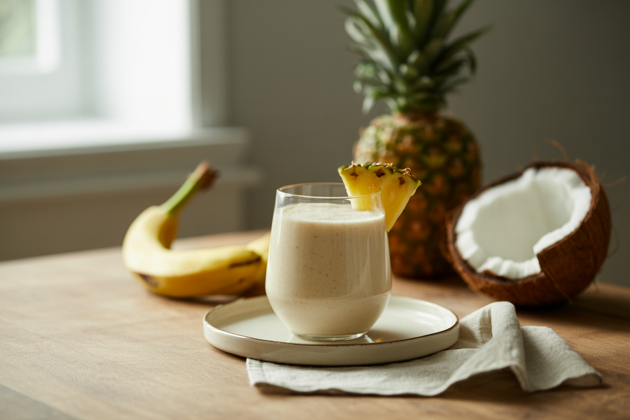 Pina Notta Colada smoothie with pineapple, coconut and banana