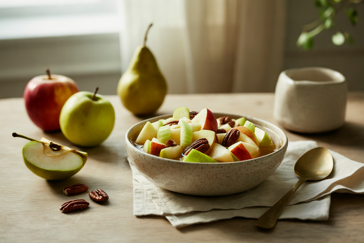 Raw apple, pear and pecan salad
