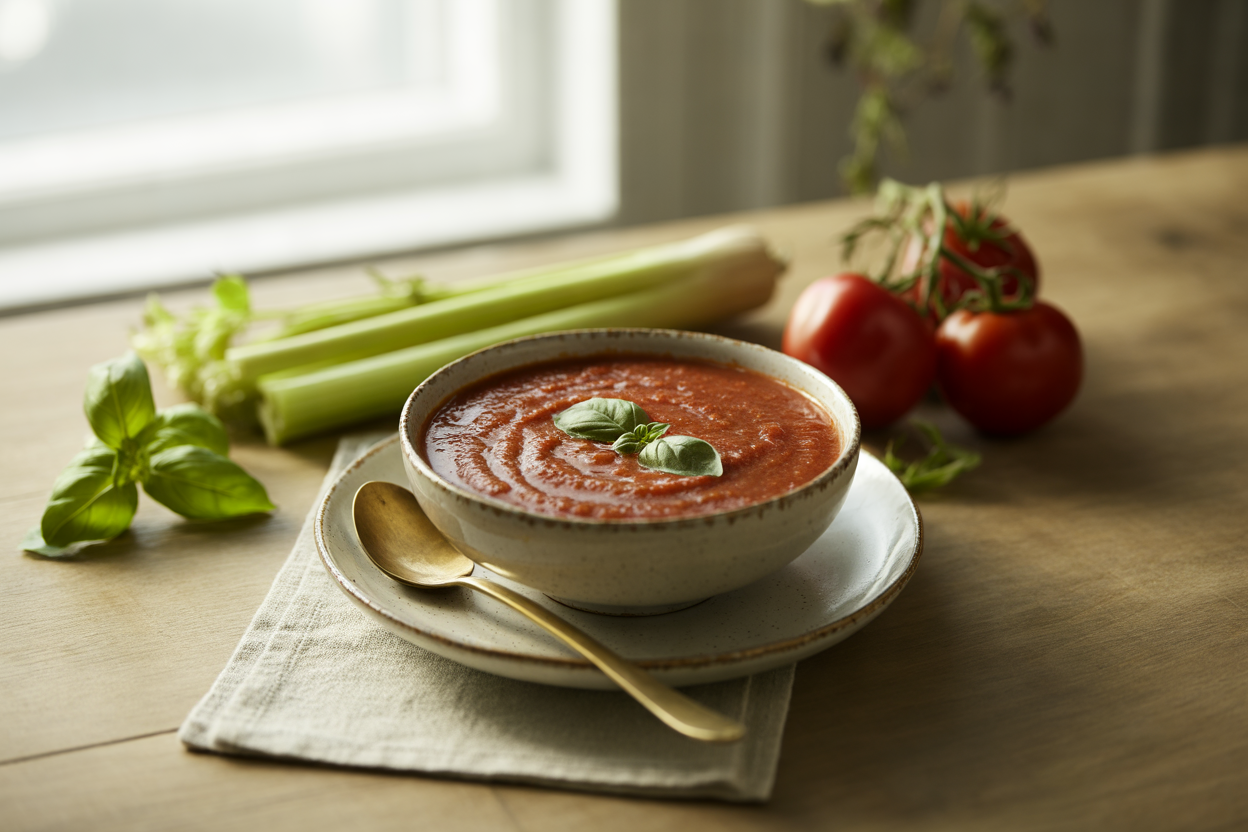 Raw tomato soup with oregano and basil