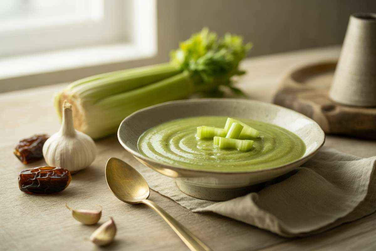 Raw celery soup with Medjool dates
