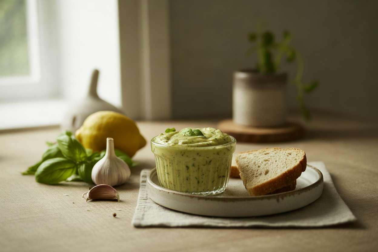 Herb nut butter spread with fresh herbs