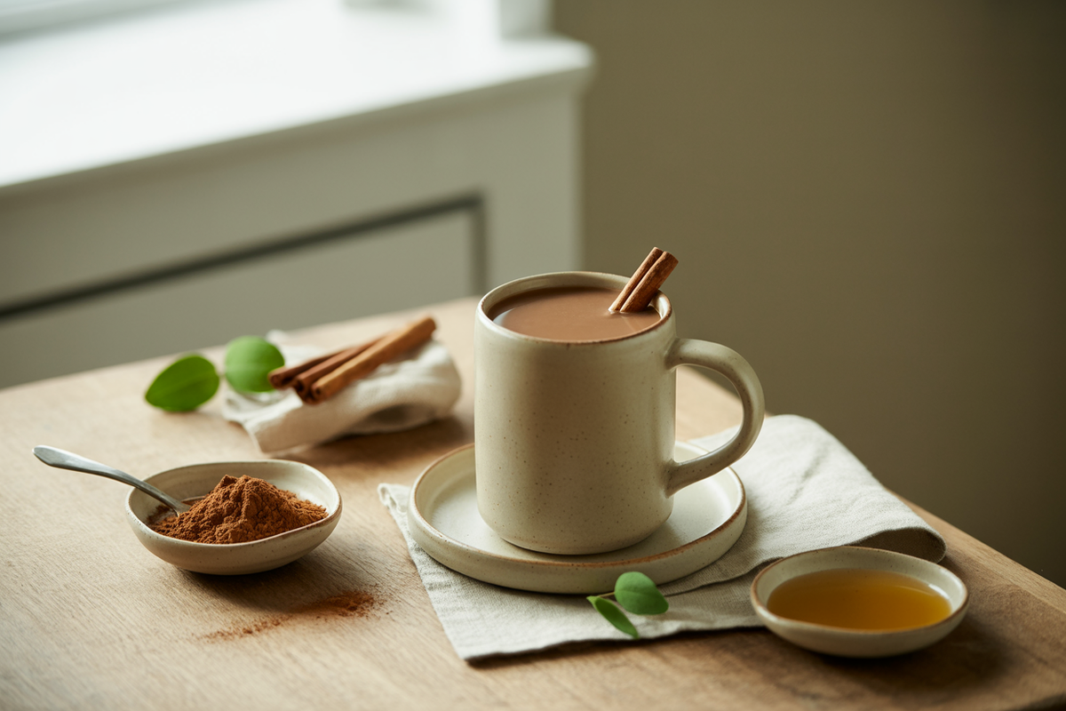 Healthy hot carob drink in a mug