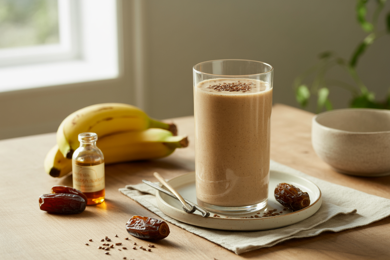 Banana and date lunch smoothie with flax seeds