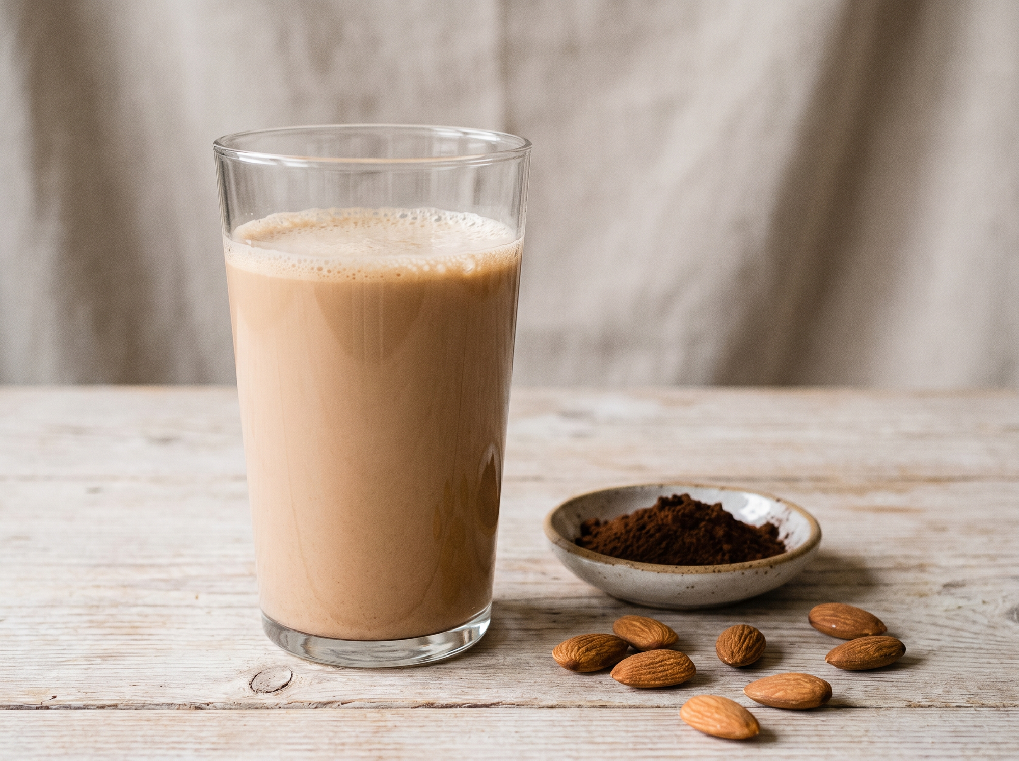 Glass of Easy Chocolate (Carob) Milk made with carob powder and almond milk