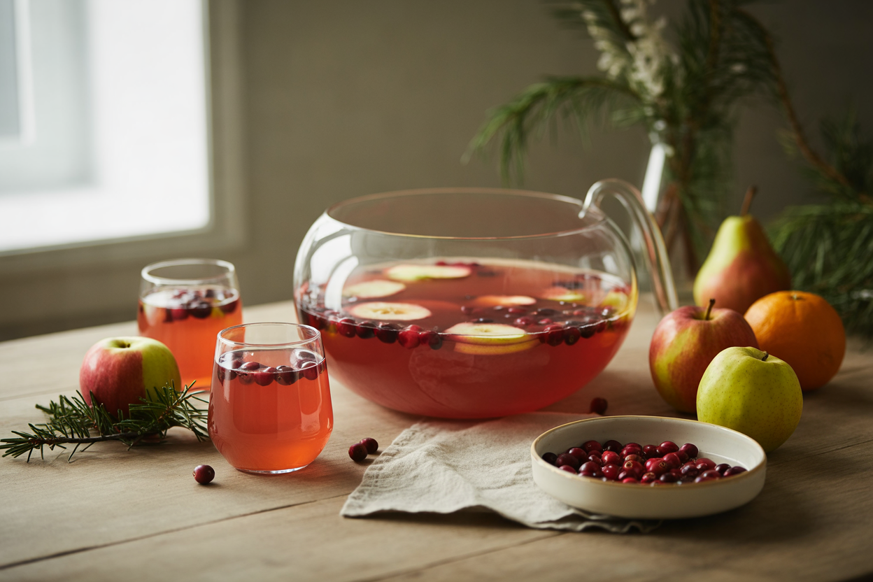 Holiday cranberry apple punch with pears and oranges