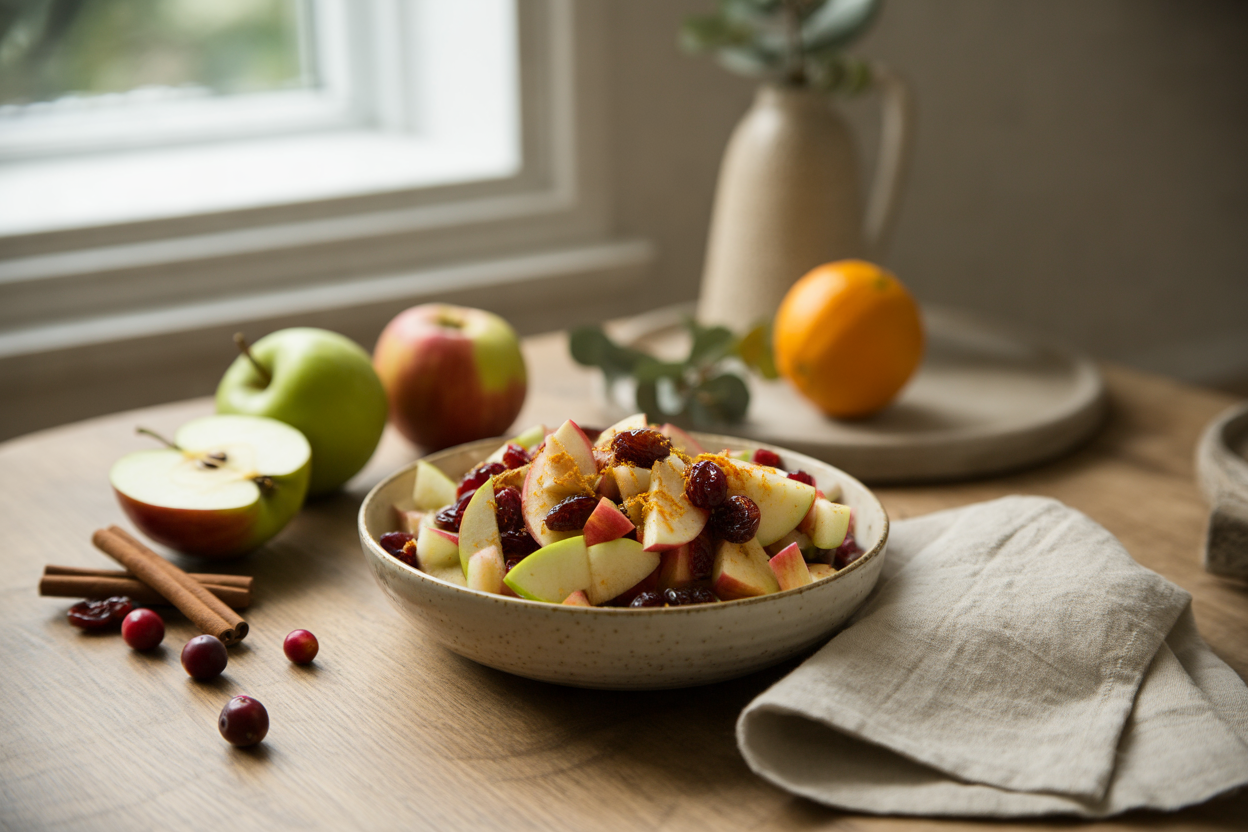 Holiday cranberry apple salad with orange zest and cinnamon