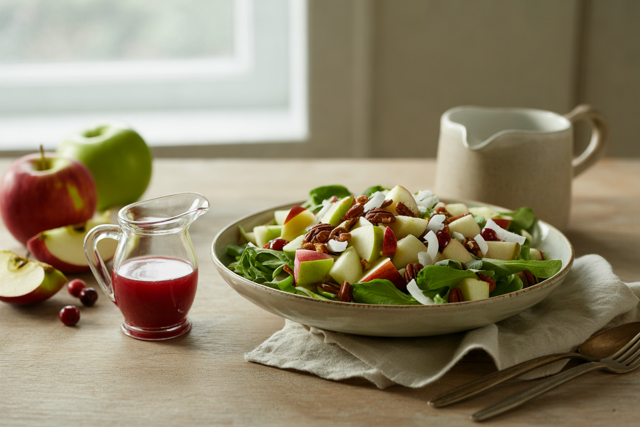 Spring mix salad with apples, pecans and cranberry vinaigrette