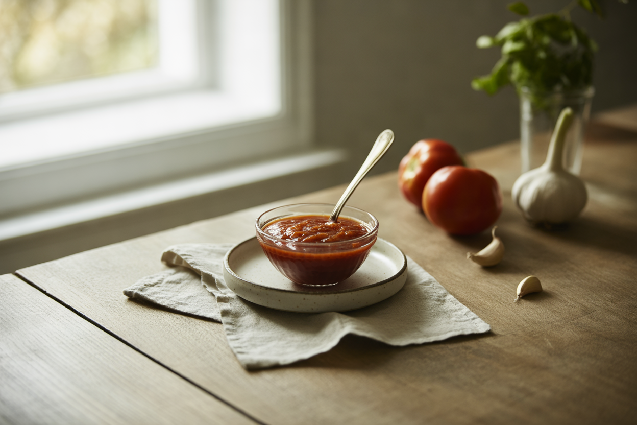 Homemade ketchup with fresh tomatoes