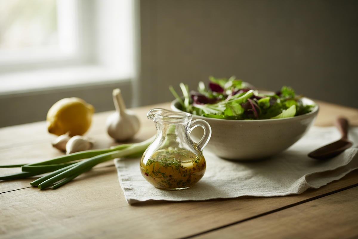 Homemade Italian dressing with salad greens