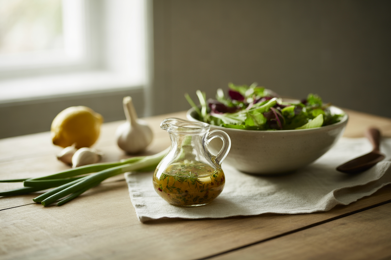 Homemade Italian dressing with salad greens