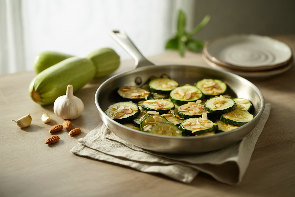 Sauteed zucchini with garlic and almonds