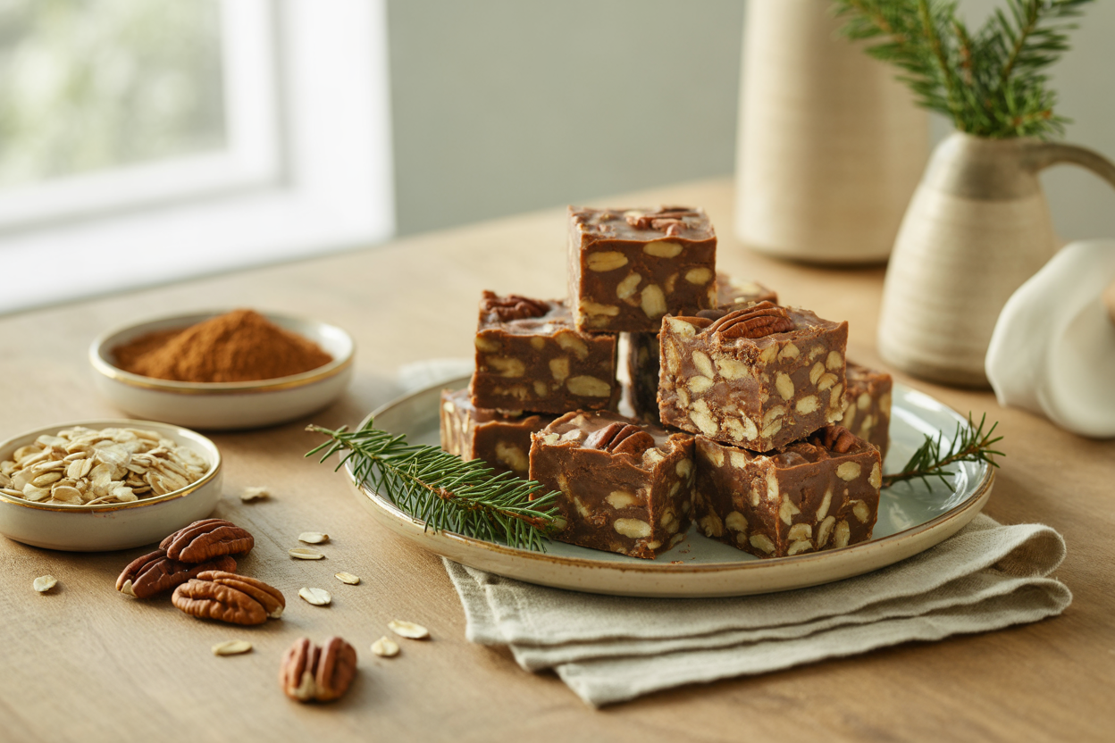 Raw holiday carob oat fudge with pecans