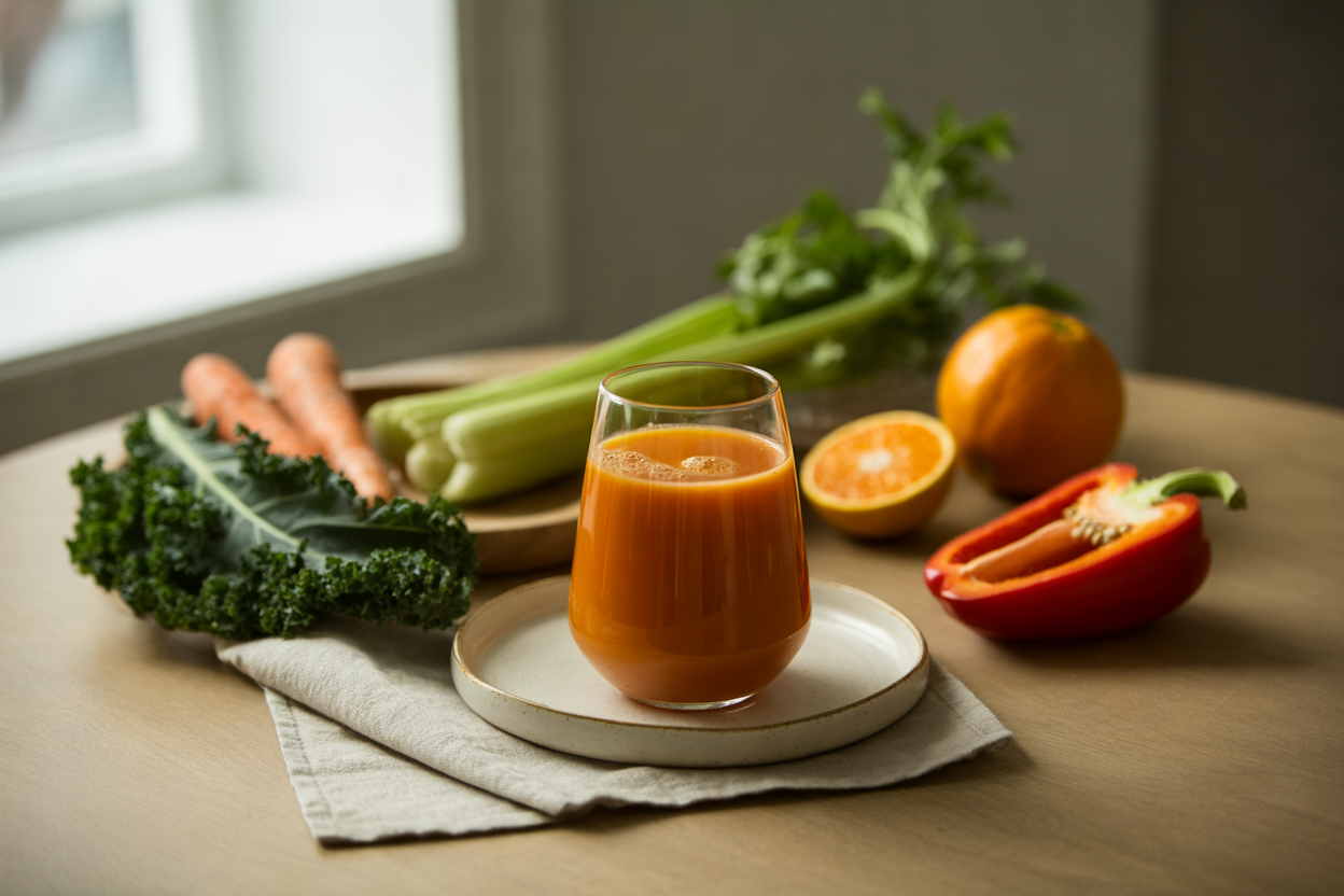 Kale Reigns juice with carrots, celery, kale and tangerine