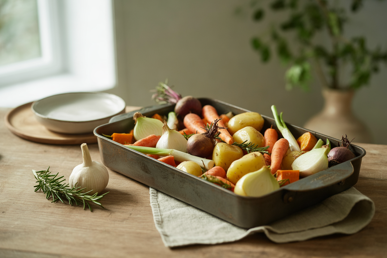 Gourmet roasted vegetables with garlic and rosemary