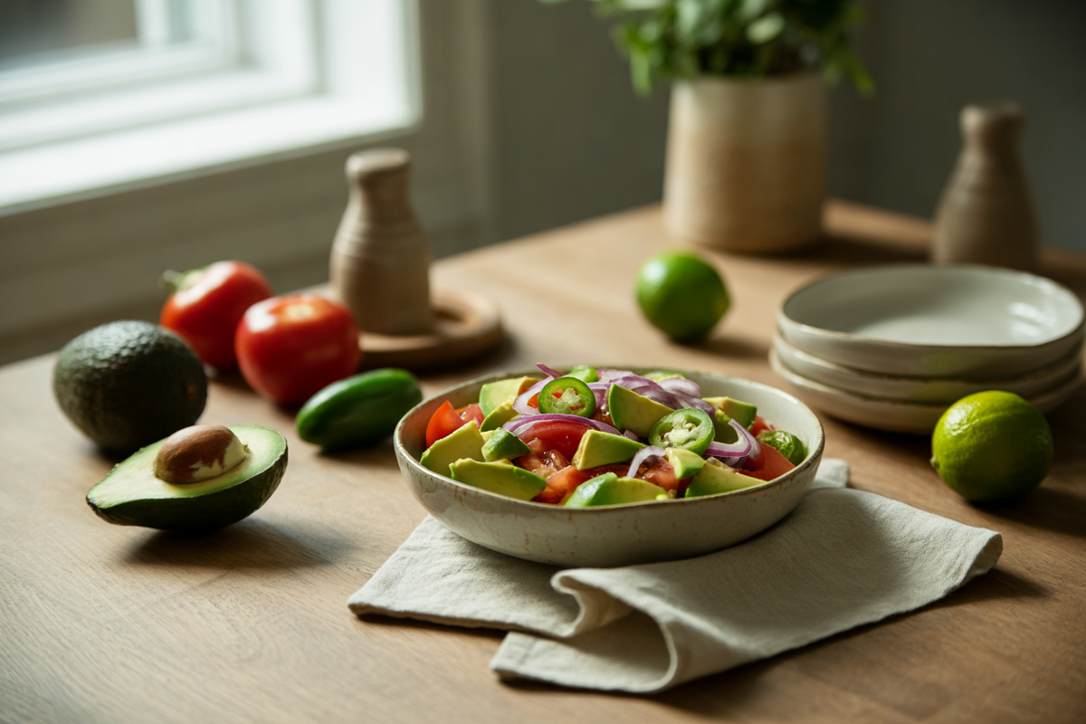 Avocado tomato salad with jalapeno and lime