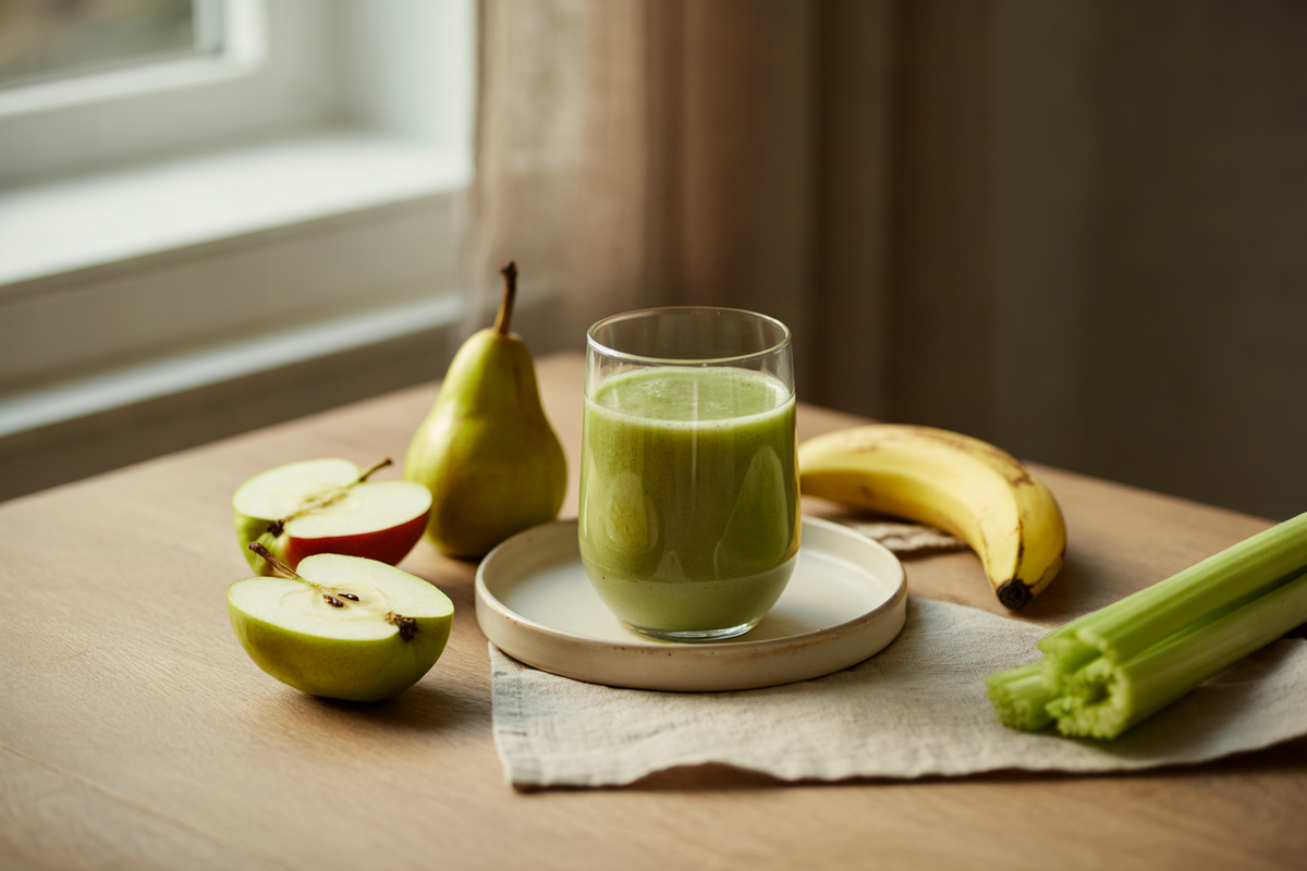 Apple, pear, banana and celery smoothie