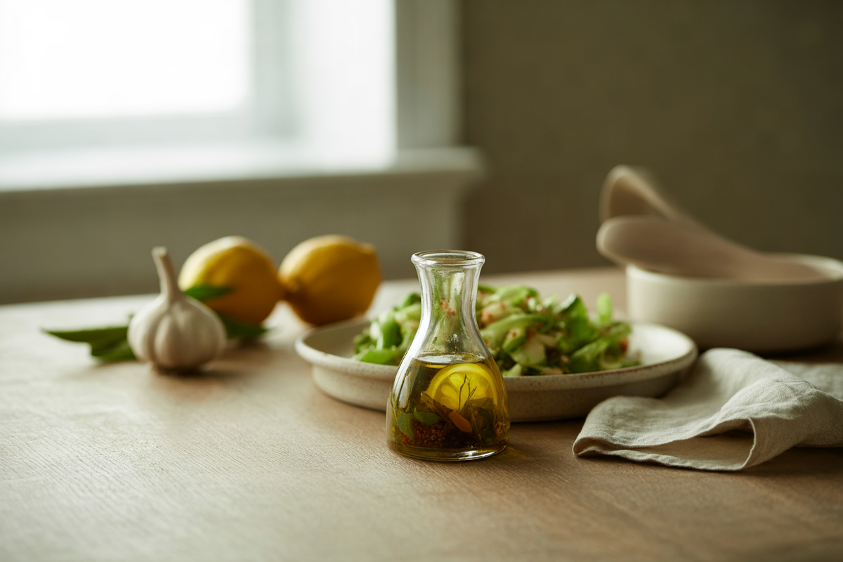 Lemon and olive oil salad dressing