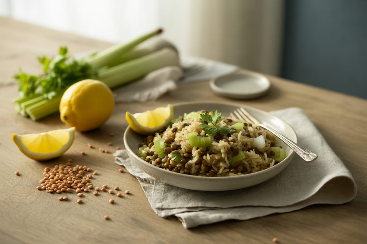 Lentils and rice with lemon and parsley