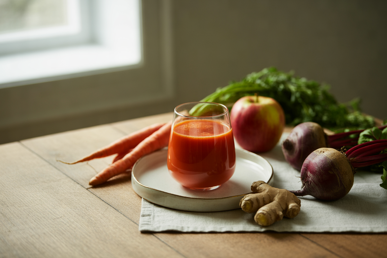 Carrot, apple, beet and ginger juice