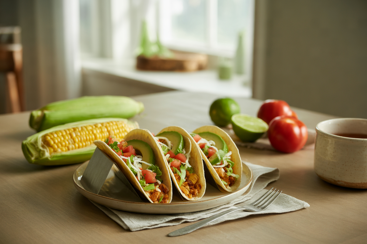 Raw tacos with sunflower seed filling and salsa