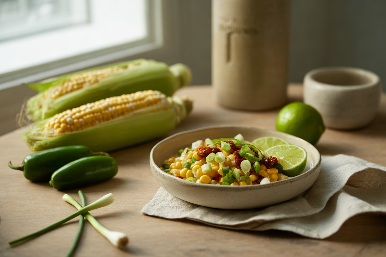 Corn and jalapeno salsa with scallions and lime