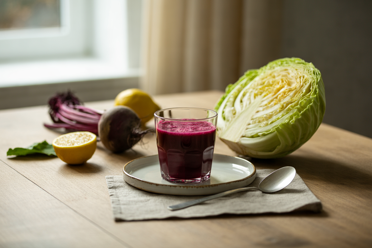 Beet cabbage juice with fresh beet, cabbage and lemon