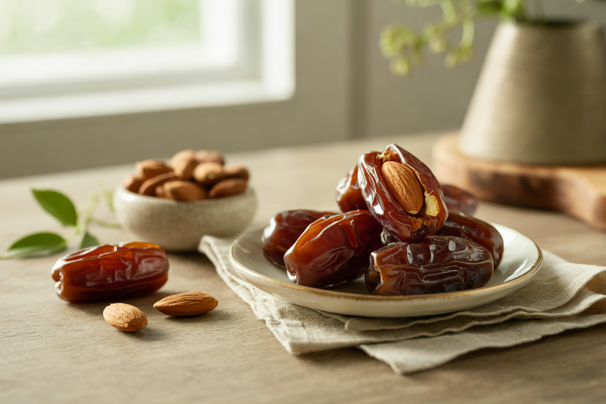 Medjool dates stuffed with raw almonds
