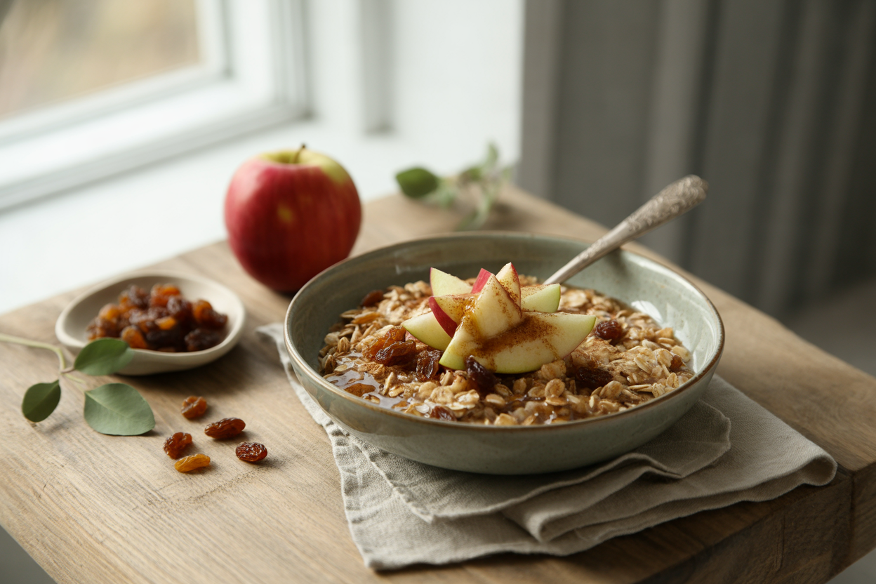 Oat bran muesli with apple, raisins and cinnamon