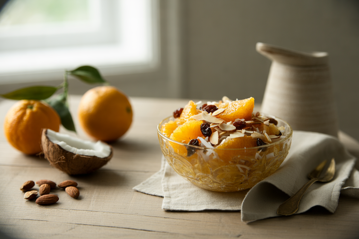 Orange ambrosia with coconut and almonds