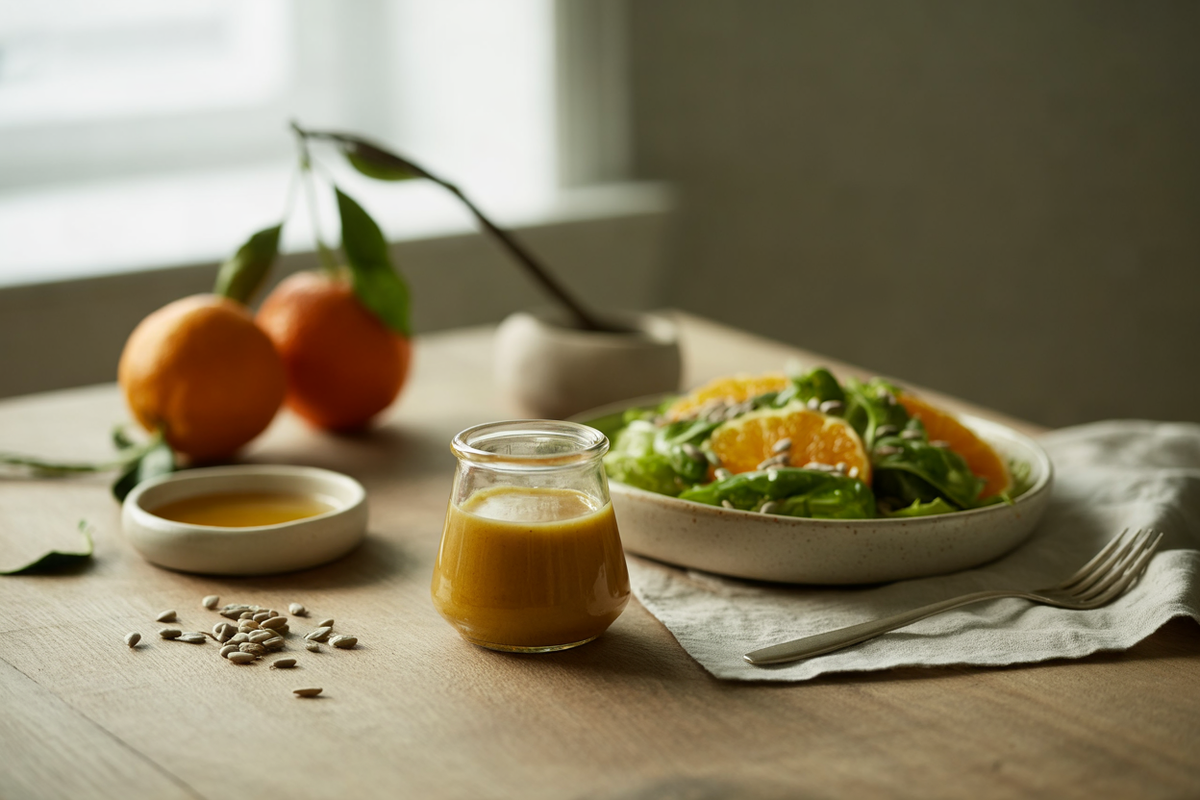 Orange sunset dressing with salad