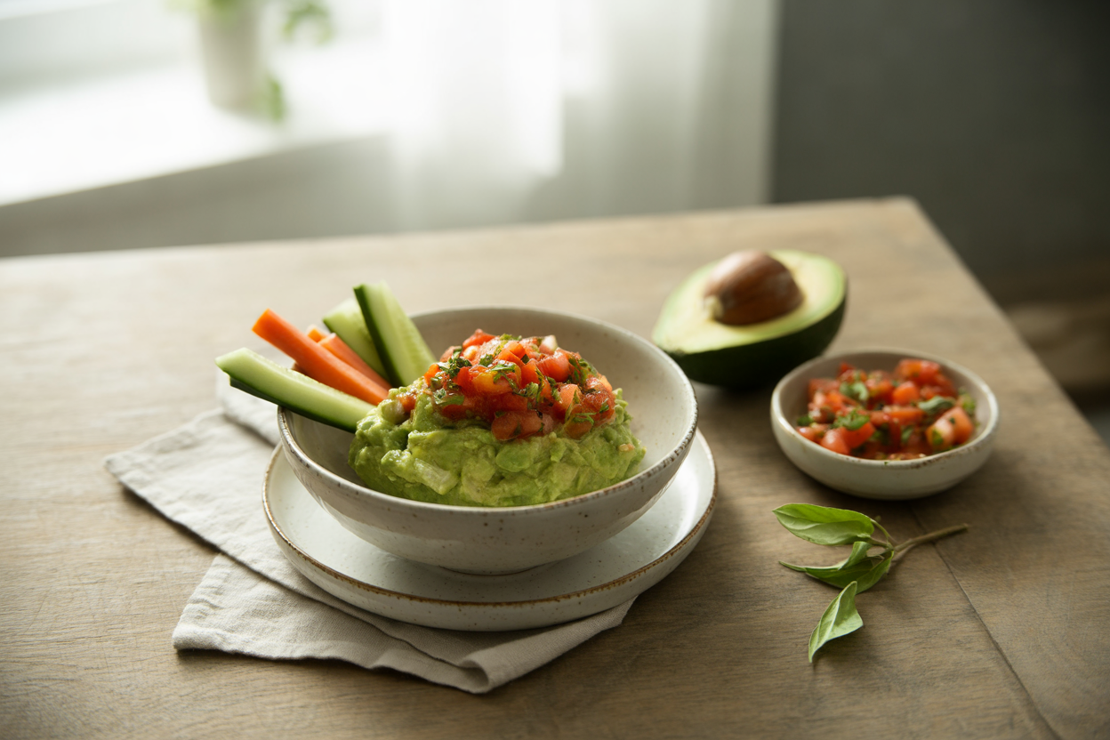 Avocado mashed with tomato salsa