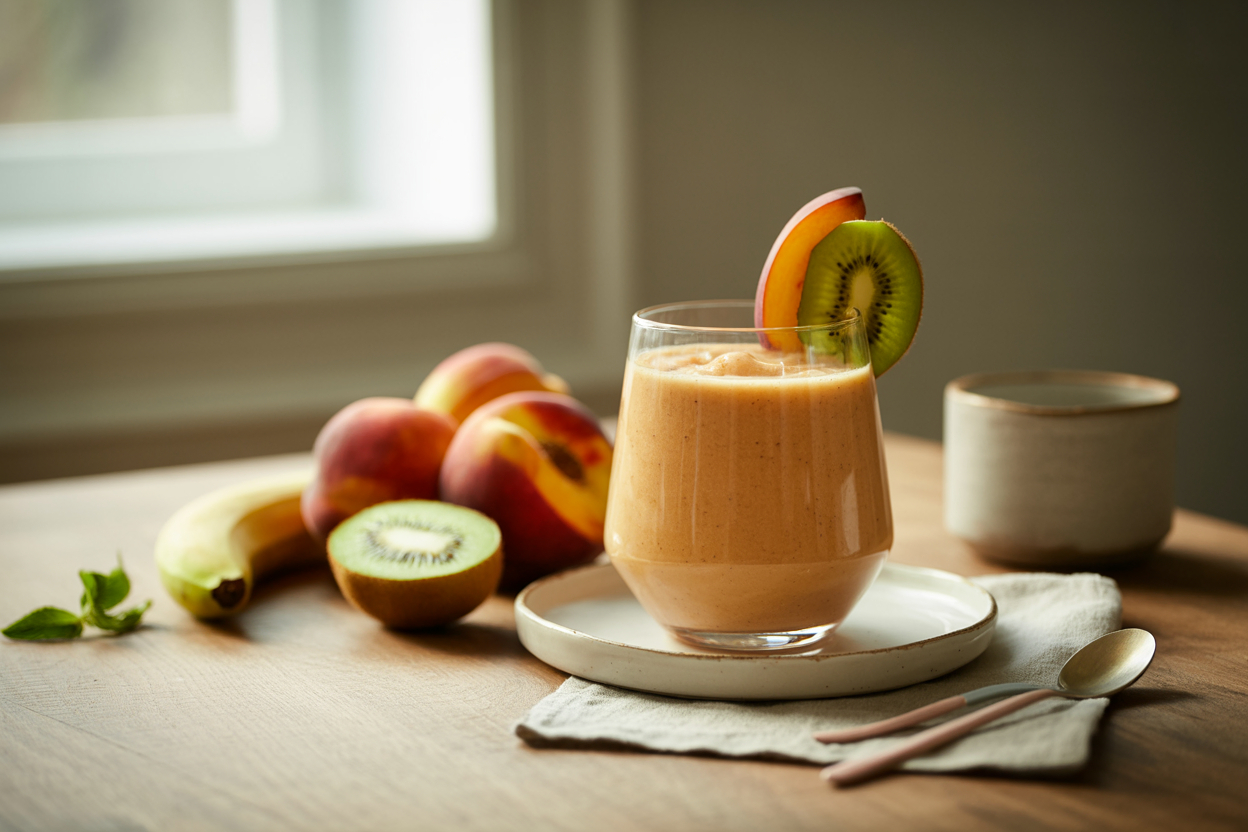 Peach smoothie with kiwi and banana