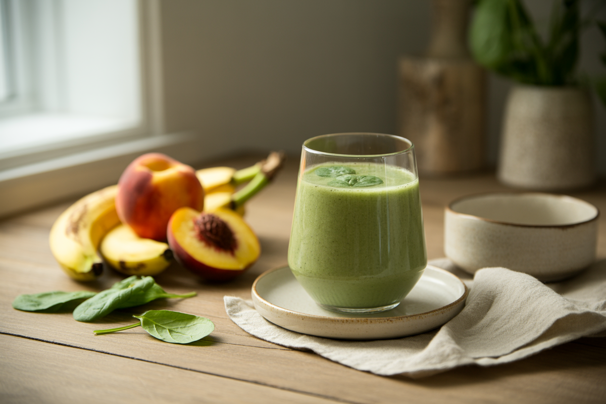Peach and spinach green smoothie