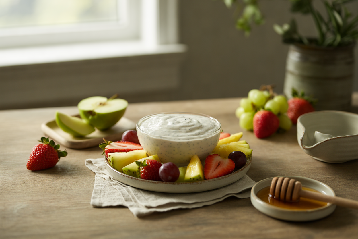Poppy seed fruit dip with fresh fruit