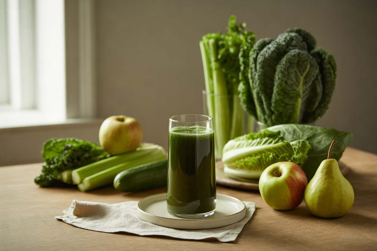 Powerhouse green juice with kale, collards, celery and apples