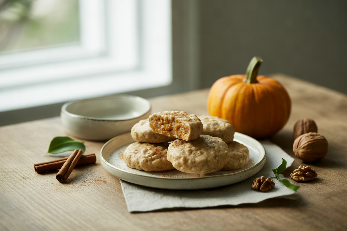 Pumpkin oat cookies with walnuts and cinnamon
