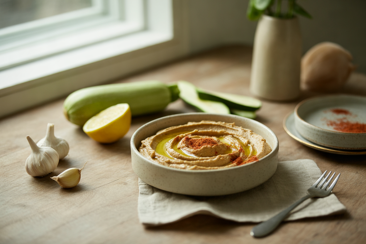 Raw almond butter hummus with vegetable sticks