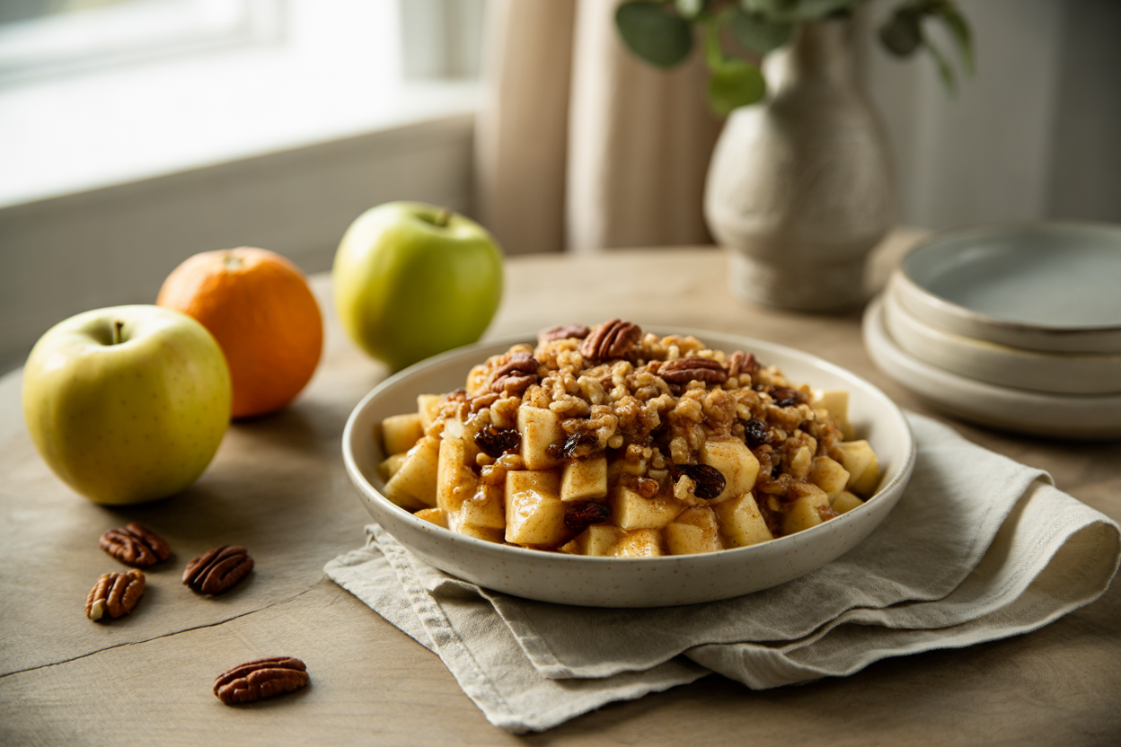 Raw apple crisp with pecan walnut topping