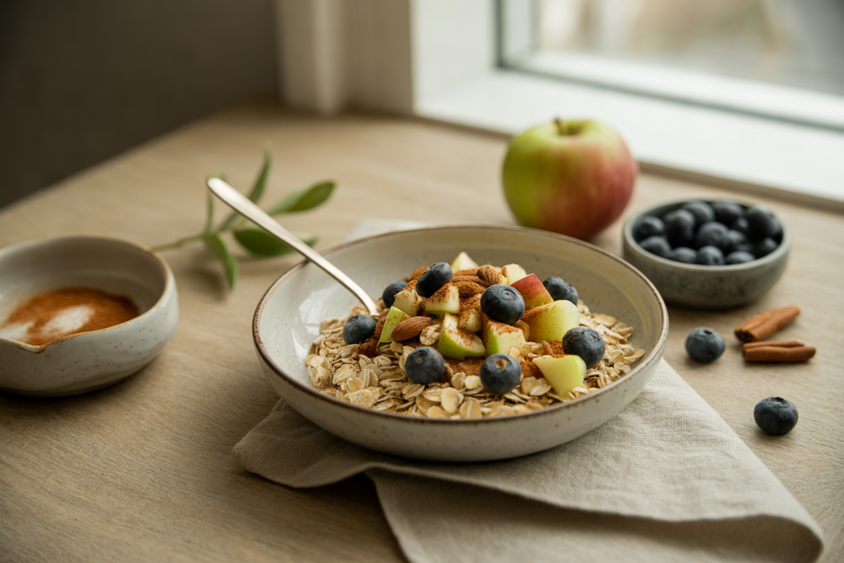 Raw apple blueberry cereal with oats and almonds