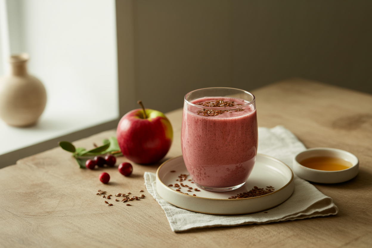Cranberry apple smoothie with fresh cranberries and apple