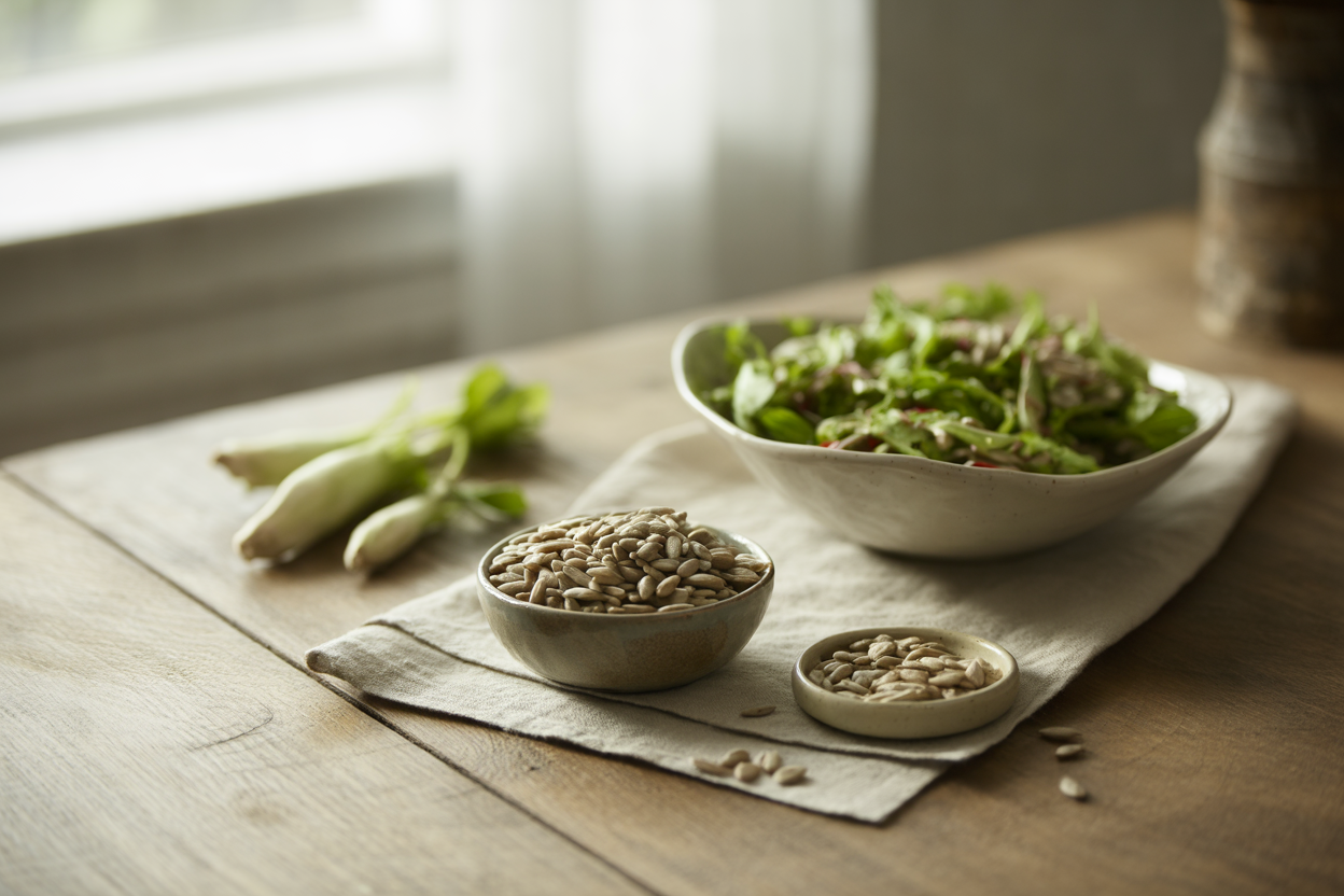 Raw crunchy sunflower seed salad sprinkles
