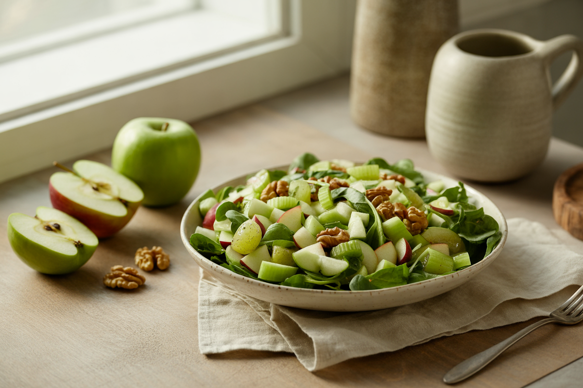 Holiday Waldorf salad with apples, grapes, celery and walnuts