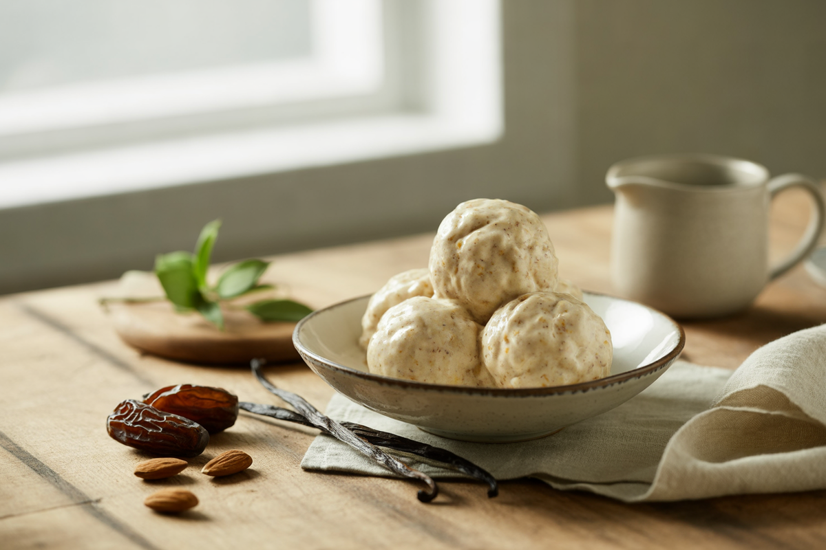 Raw vanilla almond ice cream with no sugar or cream