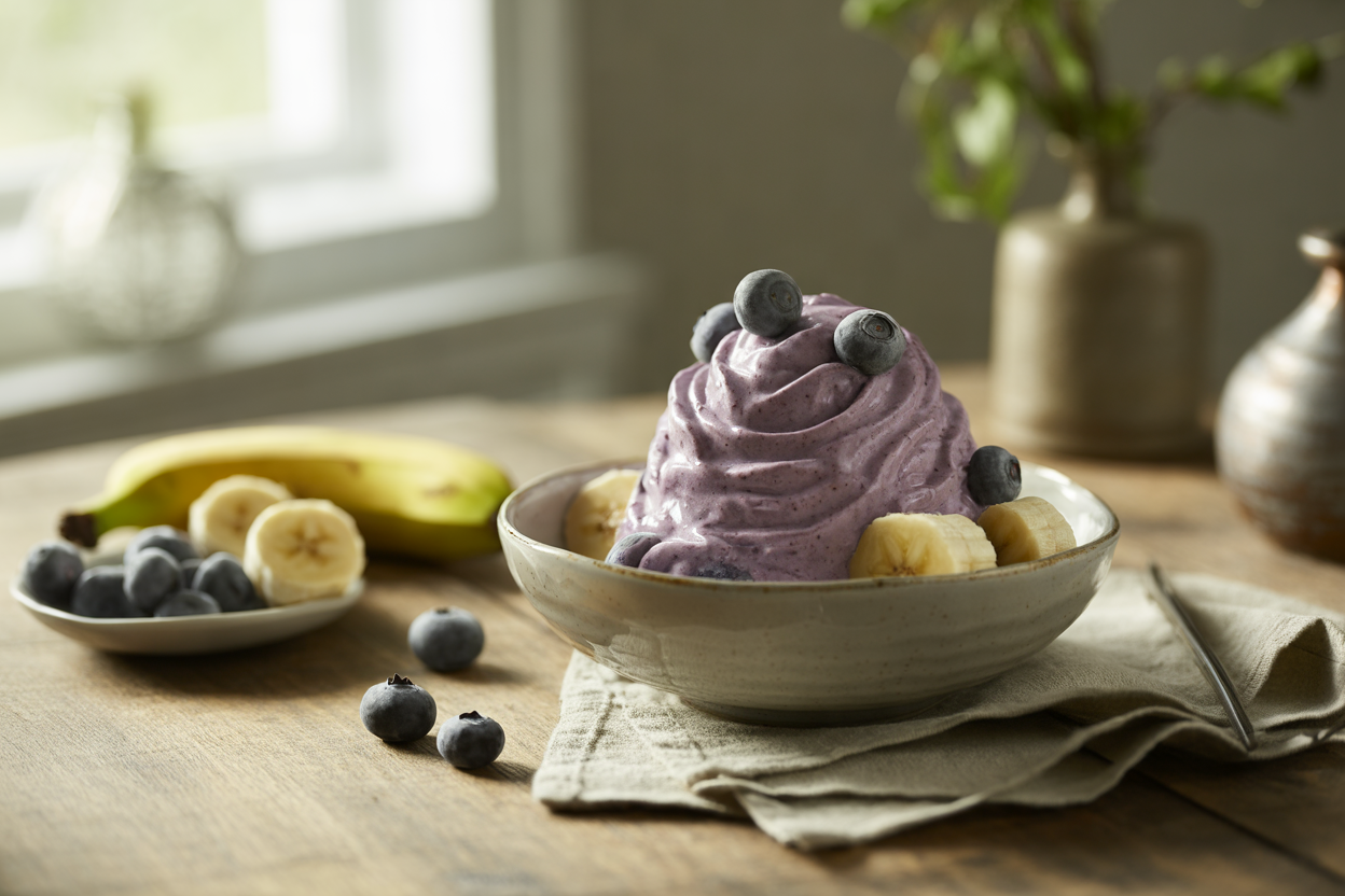 Raw non-dairy blueberry ice cream