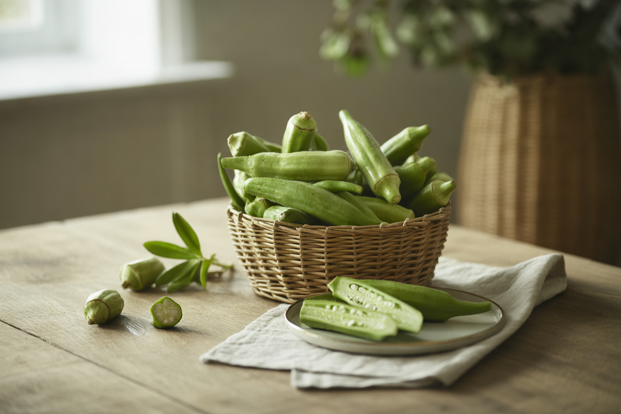 Fresh raw garden okra