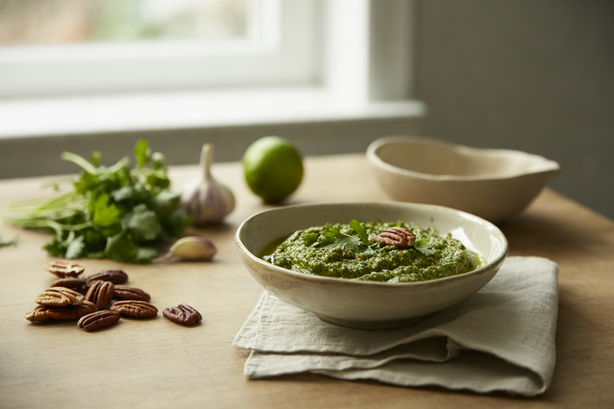 Raw pecan cilantro pesto