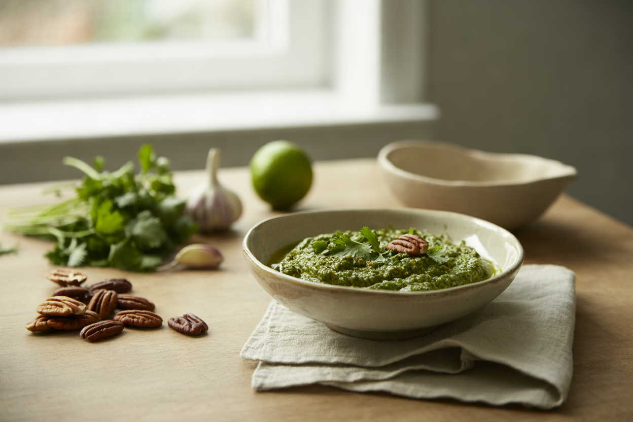 Raw pecan cilantro pesto